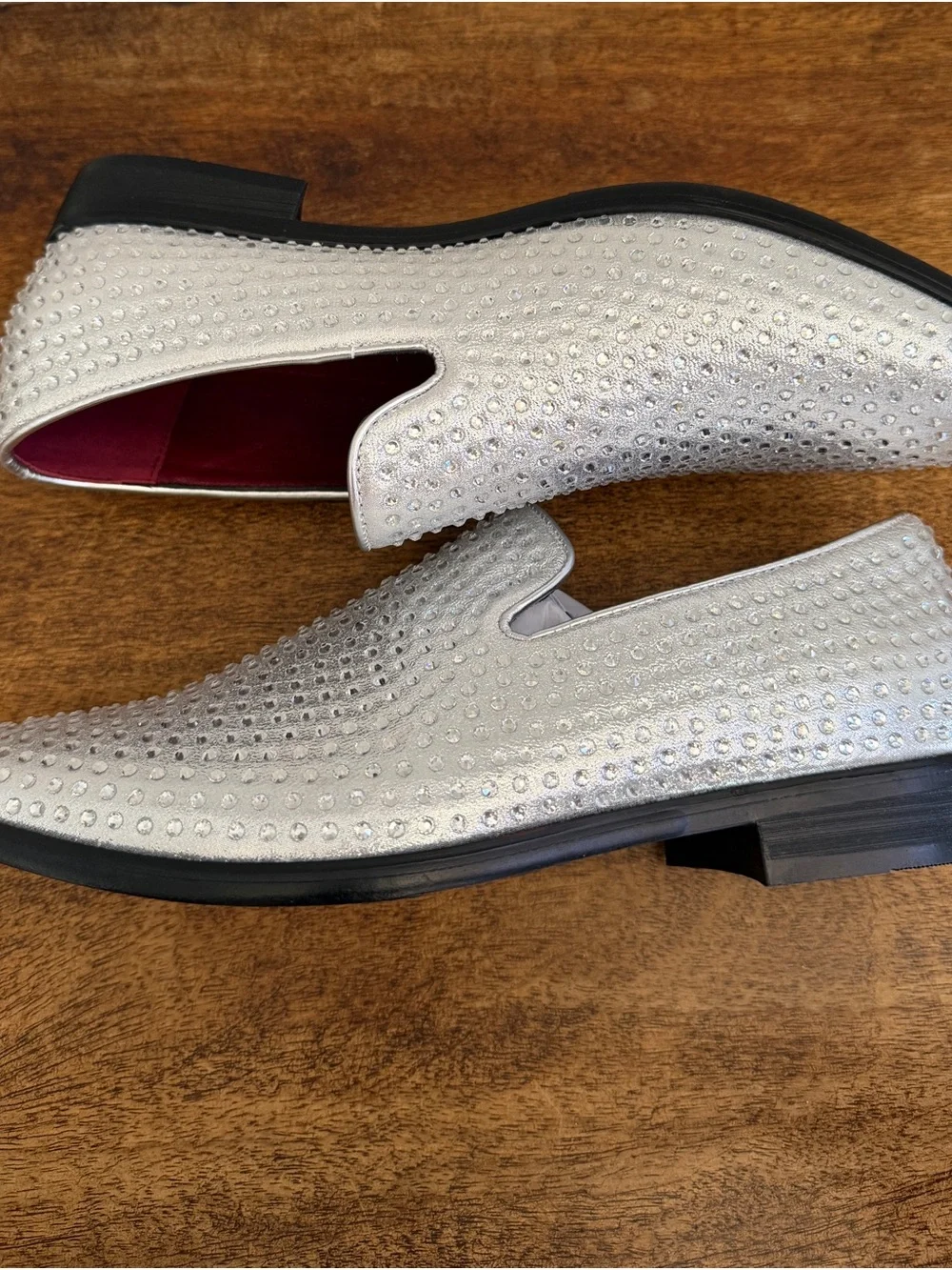 Men's Silver Dress Shoe Rhinestone Stage Tuxedo Loafer Fashion Slip On Formal